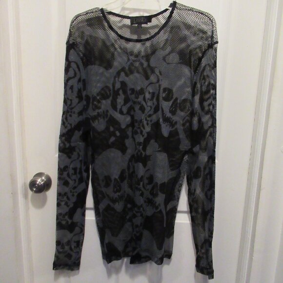 Tripp Fishnet Skulls Men’s 2X Goth Punk Metal Rare 90s Long Sleeve Shirt Sheer